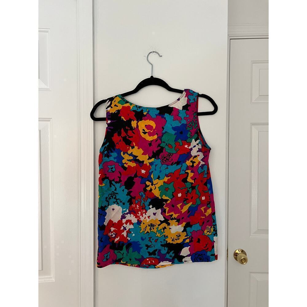 Vintage Rainbow Floral 100% Pure Silk Tank Top - Picture 2 of 3
